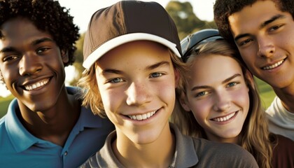 Group of Diverse and Empowered Multiracial Youth High School Students Working Together in Golf : Power of Collaboration in Clubs, Sports Teams (generative AI)