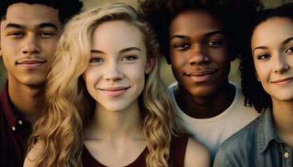 Fototapeta premium Group of Diverse and Empowered Multiracial Youth High School Students Working Together in Key Club : Power of Collaboration in Clubs, Sports Teams (generative AI)