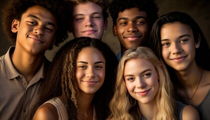 Obraz premium Group of Diverse and Empowered Multiracial Youth High School Students Working Together in National Honor Society : Power of Collaboration in Clubs, Sports Teams (generative AI)