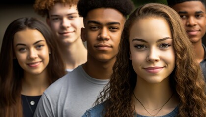 Fototapeta premium Group of Diverse and Empowered Multiracial Youth High School Students Working Together in National Honor Society : Power of Collaboration in Clubs, Sports Teams (generative AI)