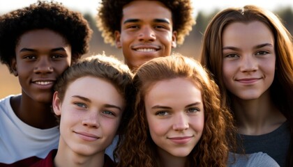 Obraz premium Group of Diverse and Empowered Multiracial Youth High School Students Working Together in Soccer : Power of Collaboration in Clubs, Sports Teams (generative AI)
