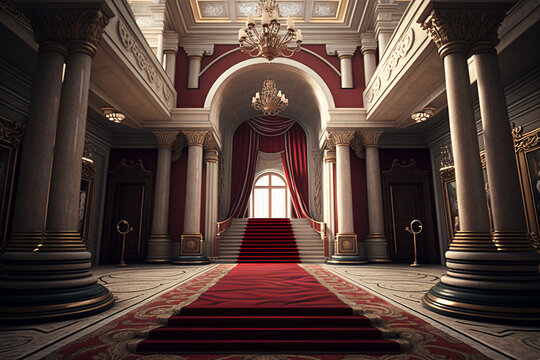 Red Carpet Leading To A King Thrones. Generative Ai