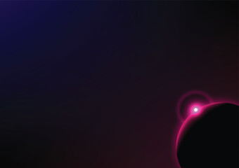 Futuristic fantasy landscape, sci-fi landscape with planet, neon light, black background.