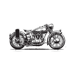 Fototapeta premium Retro motorcycle, black and white detailed vector illustration isolated without backdrop, flat style. Icon of a stylish vintage motorbike with details for decoration and design without a background 
