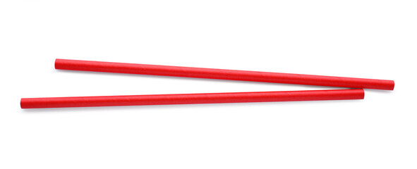 Red paper cocktail straws on white background