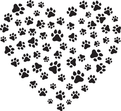 Paw print heart isolated on a white background.