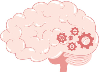Autonomic Nervous System cartoon brain with gears working in the brain stem vector