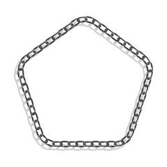 Steel pentagonal CHAIN frame for decorative headers. Gray ornates frames with CHAIN isolated on white background. Vector decorative element