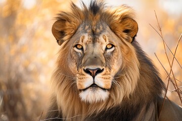 A stunning portrait of a lion, with piercing eyes and a regal mane. (Generative AI)
