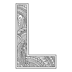 Hand drawn of aphabet letter L in zentangle style