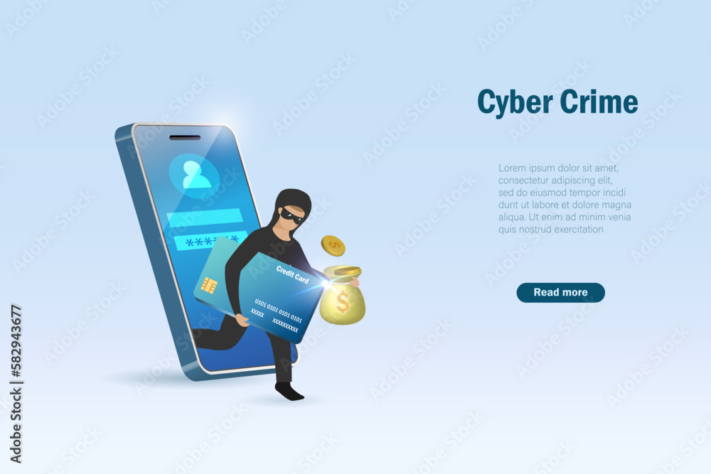 Poster hacking, phishing scam, cyber crime attack. hacker online hacking credit card and money from user pa