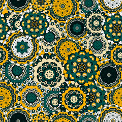 Seamless texture . Tribal style, ethnic motives. Using the oriental mandala pattern. Vector illustration. Endless pattern
