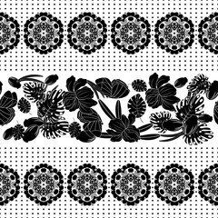  seamless texture. Endless vector illustration. Multicolor pattern of  flowers and leaves. Decorated with an ornament. can be used for fabric and  wallpaper.