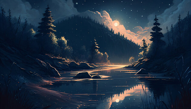 Beautiful night scene illustration