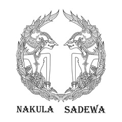 Wayang kulit nakula sadewa character in zentangle style