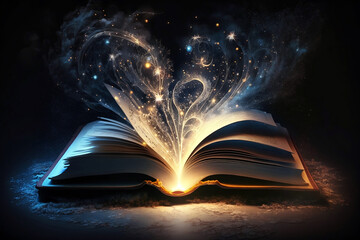 open book with magic light created with generative AI technology