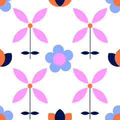 Easter floral vector pattern with colorful geometric flowers. Seamless background for decoration, wrapping paper, spring summer holiday fabric, textile print