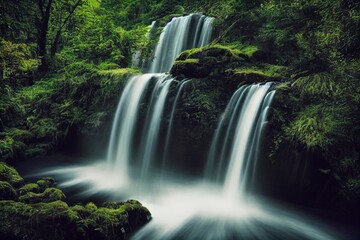 Fototapeta na wymiar A beautiful waterfall in the forest