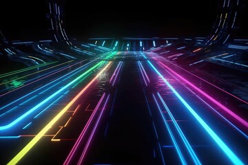 Fototapeta na wymiar modern neon light moving high speed background,Data network. generative AI
