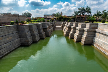 Temple Pond in the Campus of Mahadeva Temple, Itagi, Koppal, Karnataka, India.