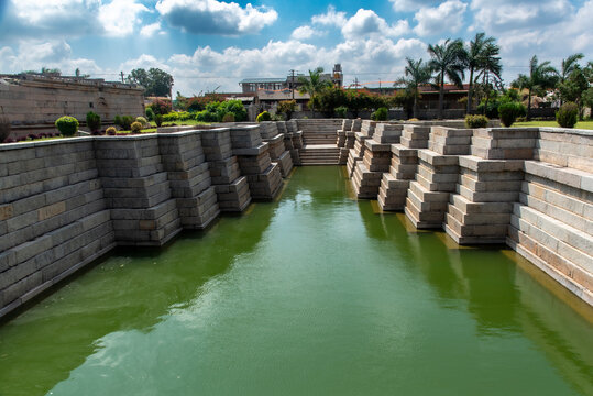 Temple Pond in the Campus of Mahadeva Temple, Itagi, Koppal, Karnataka, India.