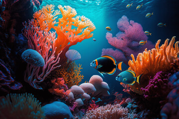 Fototapeta na wymiar tropical coral reef with fish generative ai