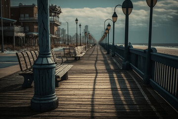 pier in the morning on the beach generative ai