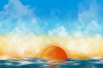 landscape sea sunset background design illustration