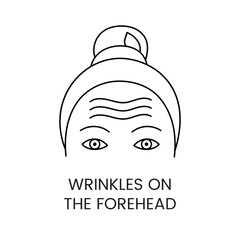 Wrinkles on the forehead line icon in vector, illustration of a woman with age changes on her face