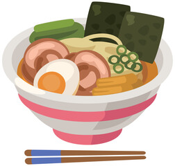 ラーメンイラスト_コロンとかわいいシンプルお料理ベクターイラスト