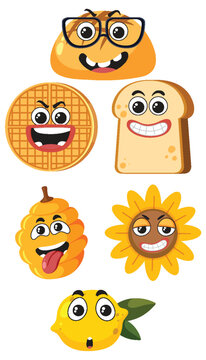 Set of food cartoon character simple style