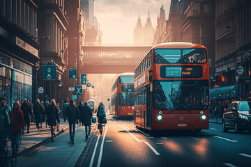 Double decker buses in the street generative ai 