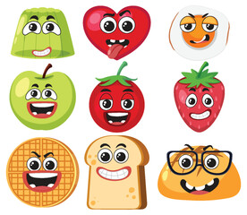 Set of food cartoon character simple style