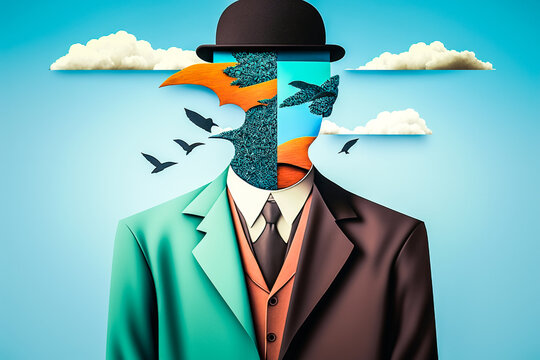 Homme sans visage. avec un costume de deux couleurs. Concept de dualit&eacute;, double personnalit&eacute; - Surr&eacute;alisme - G&eacute;n&eacute;rative IA