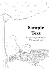 森から街を俯瞰してみる動物の後ろ姿と背景-手描きの線画