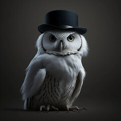White Owl Wearing a Derby Hat Generative AI