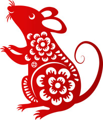 Traditional paper cutting art of rat for Chinese new year decoration in red gradient color