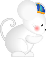 Cute cartoon rat with Chinese traditional blue hat paying a new year call