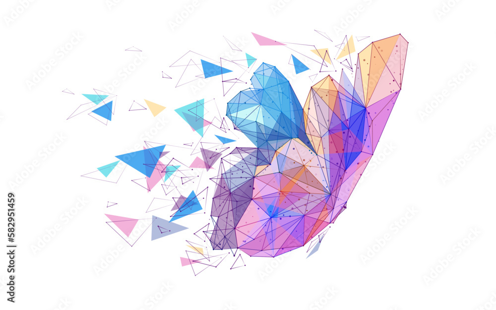 Aufkleber abstract digital vivid butterfly isolated on white background. vector illustration in polygons, line