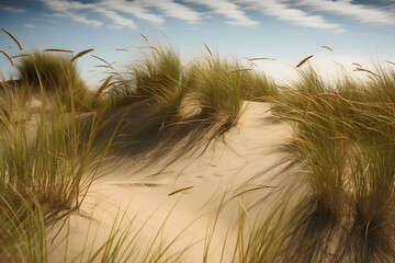 Windswept Sand Dunes with Tall Grass - AI Generative