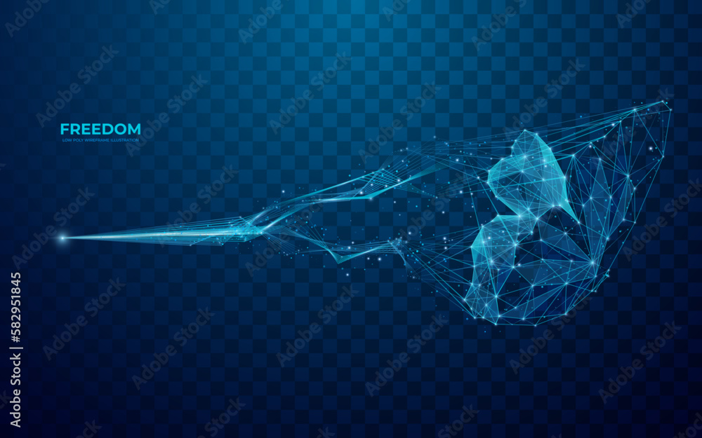 Poster abstract digital butterfly breaking out of the web. polygonal freedom concept. technology butterfly 
