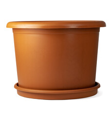 Brown plastic flower pot isolated on a white background