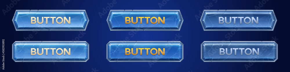 Poster medieval ui game scratched button with silver frame. fantasy rpg title sign design on dark backgroun