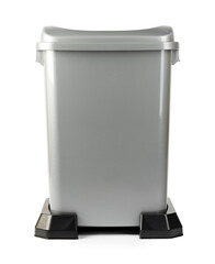 Gray plastic waste bin isolated on white