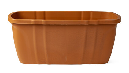 Brown plastic flower pot isolated on a white background