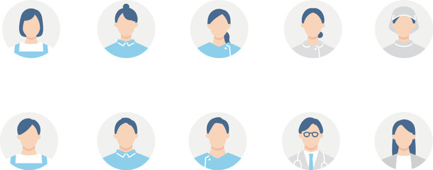 介護、医療スタッフのアイコンセット　円背景