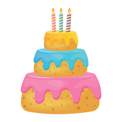 Vector bright cartoon image of a cake. The concept of parties, festivals and fun. A colorful element for your design.
