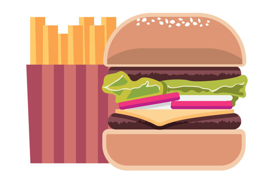 Burger with potatoes Fri Vector Illustration