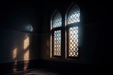 Fototapeta na wymiar Dark Room with a Lot of Windows.Generative Ai