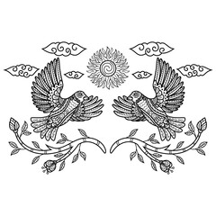 Hand drawn of humming bird in zentangle style